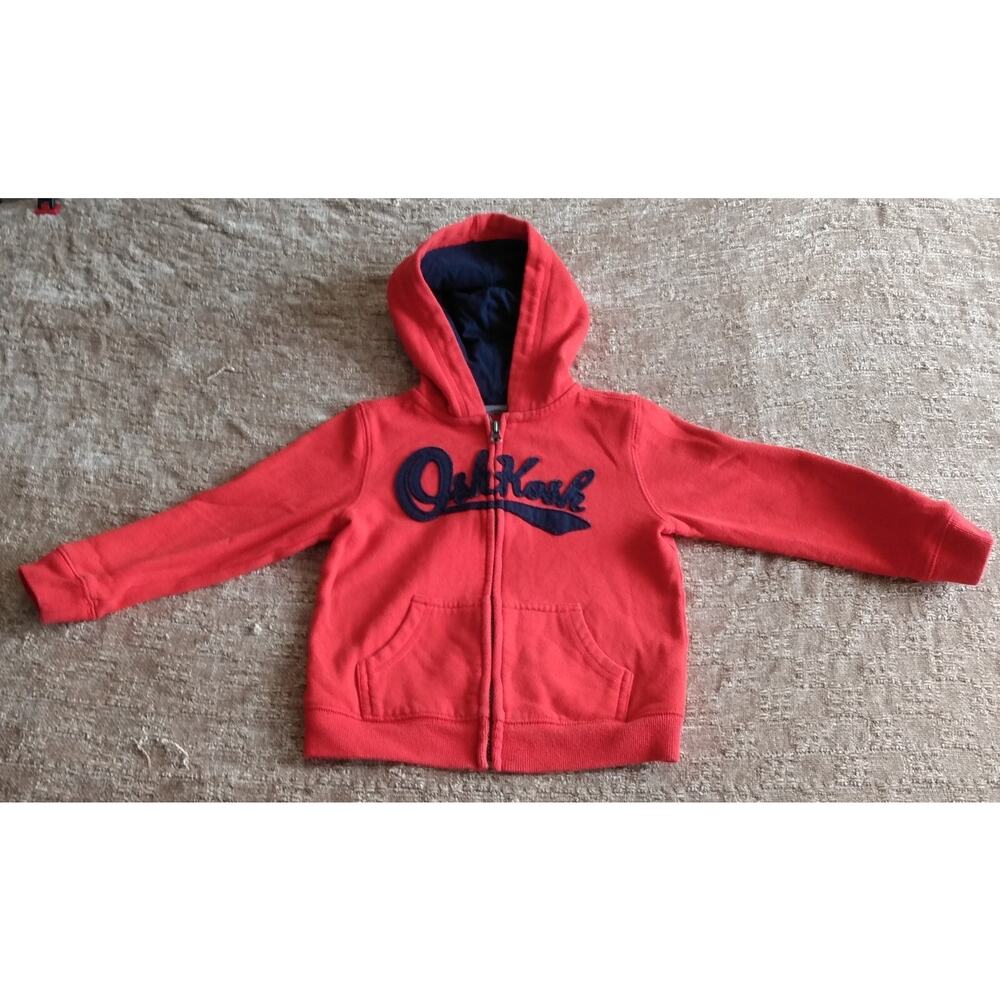 OSHKOSH B’gosh Boys Red Blue Full Zip Logo Hoodie Jacket Size 4T Pockets VTG